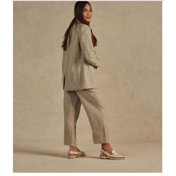 Rylee + Cru Women’s Fern Washed Out Green Linen Blend High Waisted Trouser Pant - Picture 4 of 11